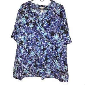 Plus Size 3X Blue Hawaiian Button Up Floral Shirt